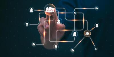 Connecting, communicating, and exchanging with global network cloud data internet technology. Using wireless data with high-speed technology for economic, scientific, and financial development. photo