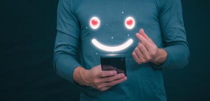 Customer services best excellent business rating experience. Satisfaction survey concept. user gives ratings to service experience on the online application, online marketing, and business processes. photo