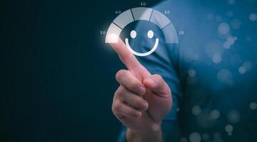 Customer services best excellent business rating experience. Satisfaction survey concept. user gives ratings to service experience on the online application, online marketing, and business processes. photo