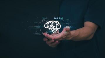 The person showing AI technology that connects information to various systems, concepts, management, digital transformation Internet of Things, Big Data and Business Processes, Automated Operations photo