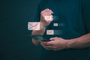 businessmen use their mobile phones to check newsletters or emails each day. For communication or receiving various news In the internet age, the concept of working anywhere photo
