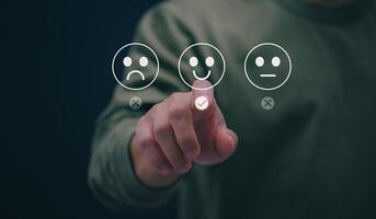 Customer services best excellent business rating experience. Satisfaction survey concept. user gives ratings to service experience on the online application, online marketing, and business processes. photo