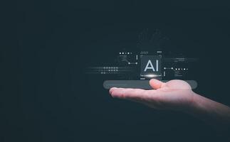 The person showing AI technology that connects information to various systems, concepts, management, digital transformation Internet of Things, Big Data and Business Processes, Automated Operations photo