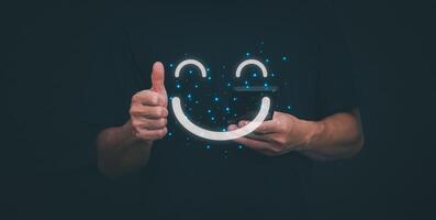 Customer services best excellent business rating experience. Satisfaction survey concept. user gives ratings to service experience on the online application, online marketing, and business processes. photo