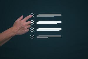 Businessmen mark check blocks to verify the correctness and approve or accept the agreement. in digital documents Concept of working via the internet photo