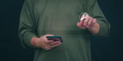 Information search technology, search engine optimization, male hand using a smartphone to search information, using the search bar function on your website photo