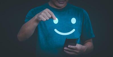 Customer services best excellent business rating experience. Satisfaction survey concept. user gives ratings to service experience on the online application, online marketing, and business processes. photo