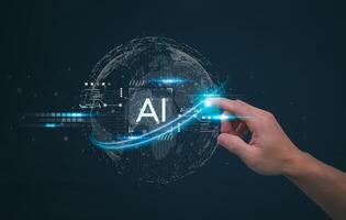 The person showing AI technology that connects information to various systems, concepts, management, digital transformation Internet of Things, Big Data and Business Processes, Automated Operations photo