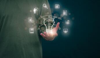 Individuals use creative ideas after being inspired by searching for information on the internet, ideas, management, and digital transformation. internet of things, big data, big data, data search photo