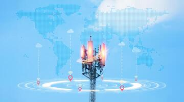 Connectivity, communication, and financial exchange with global network cloud data internet technology. Using wireless data with high-speed technology for economic and scientific development photo