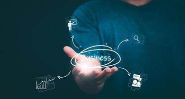 Planning and strategy, stock market, business growth, progress or success concept, businessman or trader showing process about doing business, investing in stock market trading or digital assets. photo
