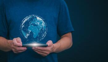Connectivity, communication, and financial exchange with global network cloud data internet technology. Using wireless data with high-speed technology for economic and scientific development photo