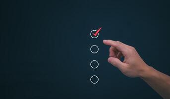 Businessmen mark check blocks to verify the correctness and approve or accept the agreement. in digital documents Concept of working via the internet photo