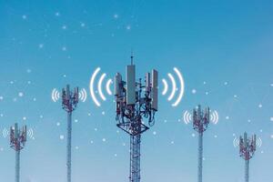 Connecting, communicating, and exchanging with global network cloud data internet technology. Using wireless data with high-speed technology for economic, scientific, and financial development. photo