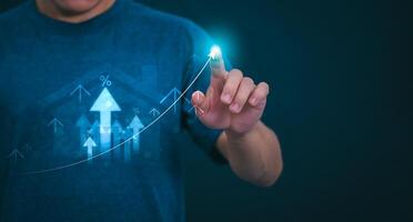 Planning and strategy, stock market, business growth, progress or success concept, businessman or trader showing real estate stock Virtual holograms, invest in stock market trading or digital assets. photo