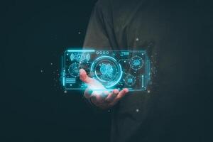 Businessmen upgrading AI systems To have more talent and intelligence, concepts management digital transformation, Internet of Things, Big Data and Automation, Data Search, Online Marketing photo