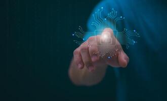 Protection and encryption of fingerprint data with network technology for security. To protect against crimes, hackers, and everyday online attacks, technology, and data security. authentication photo