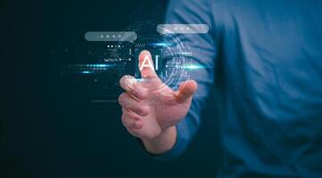 The person showing AI technology that connects information to various systems, concepts, management, digital transformation Internet of Things, Big Data and Business Processes, Automated Operations photo