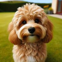 Cute puppy of maltipoo dog posing isolated white background, cute puppy standing photo
