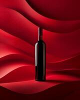 Bottle of red wine on red background vibrant magenta hues photo