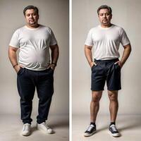 Before and after photo of the transformation of a man on his weight loss journey