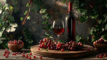 A bottle and glass of wine adorn the table, adding elegance to the setting photo