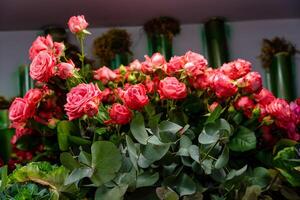 Pink Rose Bouquet With Eucalyptus Leaves photo
