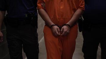Prison Inmate, Prisoner in Handcuffs Walking With Prison Guards video