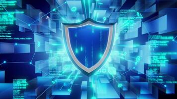 Cybersecurity Shield with Digital Matrix Background video