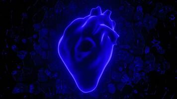 Bright background.Design. A yellow and blue heart made in animation that impulsively beats and rotates. video