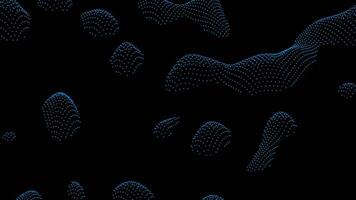 Dark background.Design. Small, slightly colored blue and green pieces appear in the abstraction and disappear back. video
