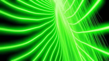 Abstract green neon rays around energy long core in the middle. Design. Narrow spreading lines on a black background, seamless loop. video