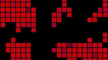 Retro background with moving mosaic squares on black background. Design. Colored squares randomly move on black background. Retro game background with squares video