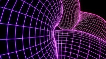 Cyber grid moves in curves. Design. Cybernetic grid in retro style moves on swirling shapes. Computer cyber grid moves in three-dimensional shapes on black background video