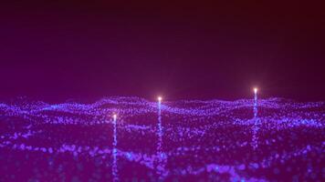 Glowing stars rise in stream of particles. Motion. Magical glowing particles rise from wavy stream. Beautiful rising stars in luminous stream of dots video