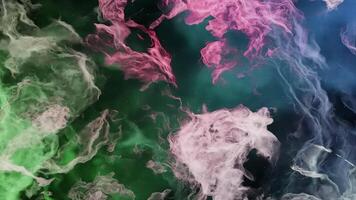 Moving 3d streams of smoke on black background. Design. Dynamic flow of colorful fog on black background. 3D fog layers with colorful lines and dense clouds video