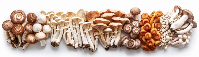 A selection of colorful mushrooms like portobello, shiitake, and white button mushrooms photo