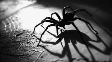 Shadow of a spider crawling on a wall or web, intricate legs and overall silhouette of the arachnid photo