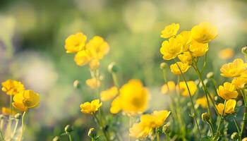 Buttercup flower in field with blur background photo