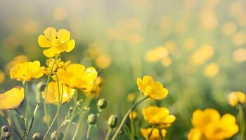 Buttercup flower in field with blur background photo