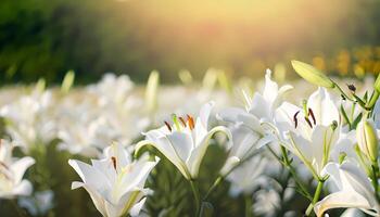Lily flower in field with blur background photo