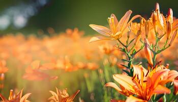 Lily flower in field with blur background photo