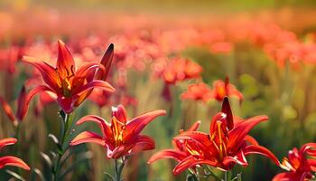 Lily flower in field with blur background photo