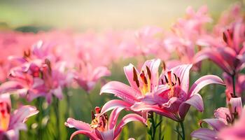Lily flower in field with blur background photo