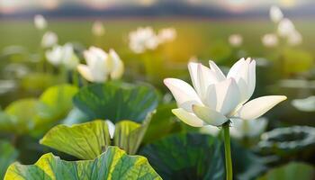 Lotus flower in field with blur background photo