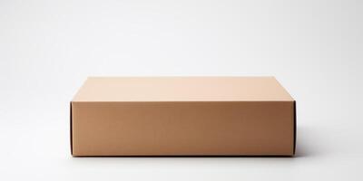 Cardboard Box on White Background for Modern Design Packaging. Unbranded Clean Rectangular Container Presentation. photo