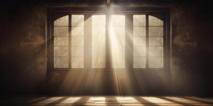 Sun Light Rays In Dusty Room With Vintage Windows. photo
