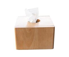 Brown wooden tissue paper box isolated on white background with clipping path photo