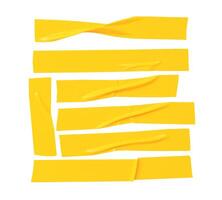 Top view set of wrinkled or crumpled yellow adhesive vinyl tape or cloth tape in stripe shape isolated on white background with clipping path photo