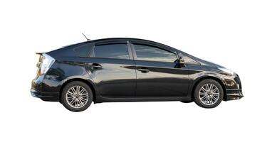 Side view of black hatchback car isolated on white background with clipping path photo